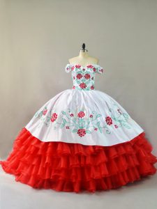 Custom Design Organza Sleeveless Vestidos de Quinceanera Court Train and Embroidery and Ruffled Layers