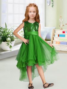Organza Sleeveless High Low Flower Girl Dresses for Less and Sequins and Bowknot