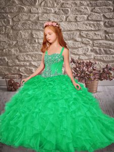 Fashion Sleeveless Sweep Train Lace Up Beading and Ruffles Little Girl Pageant Gowns