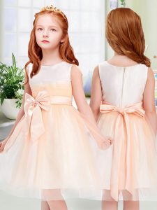 Top Selling Bowknot Flower Girl Dress Peach Zipper Sleeveless Knee Length