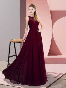 Sumptuous Burgundy Zipper Celebrity Inspired Dress Lace Sleeveless Floor Length