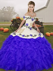 Best Blue 15th Birthday Dress Military Ball and Sweet 16 and Quinceanera with Embroidery and Ruffles Off The Shoulder Sl