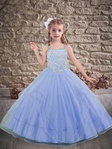 Brush Train Ball Gowns Little Girls Pageant Dress Wholesale Lavender Straps Tulle Sleeveless Lace Up