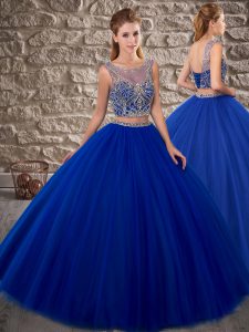 Chic Royal Blue Sleeveless Beading Lace Up Sweet 16 Dresses