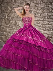Sophisticated Fuchsia Sleeveless Embroidery and Ruffled Layers Floor Length Sweet 16 Dress