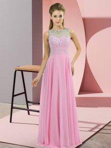 High-neck Sleeveless Zipper Evening Dress Rose Pink Chiffon