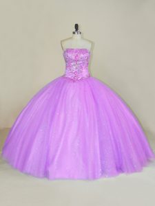 Lilac Ball Gown Prom Dress Sweet 16 and Quinceanera with Sequins Strapless Sleeveless Lace Up