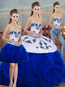 Inexpensive Royal Blue Sleeveless Tulle Lace Up Sweet 16 Quinceanera Dress for Military Ball and Sweet 16 and Quinceaner