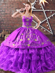 Purple Sleeveless Embroidery and Ruffled Layers Floor Length Sweet 16 Dress