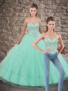 Apple Green Two Pieces Sweetheart Sleeveless Tulle Brush Train Lace Up Beading and Ruffles 15 Quinceanera Dress
