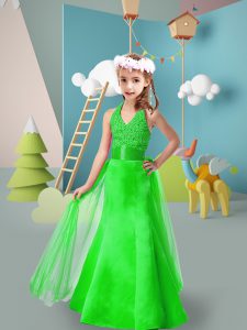 Tulle Sleeveless Floor Length Little Girls Pageant Gowns and Beading