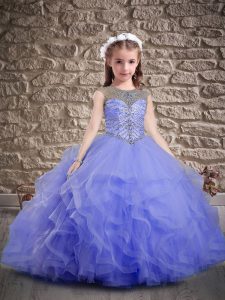 Ball Gowns Sleeveless Lavender Pageant Dress for Teens Sweep Train Lace Up
