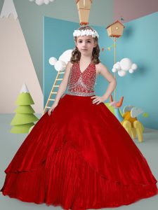 Fashion Floor Length Ball Gowns Sleeveless Wine Red Kids Formal Wear Zipper