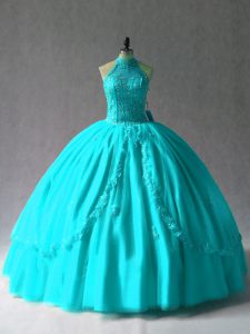 Appliques Quinceanera Gowns Aqua Blue Lace Up Sleeveless Floor Length