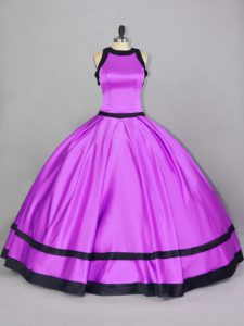 Clearance Lilac Satin Zipper Scoop Sleeveless Floor Length Ball Gown Prom Dress Ruching