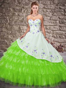 Exquisite Floor Length Lace Up Quince Ball Gowns for Military Ball and Sweet 16 and Quinceanera with Embroidery and Ruff