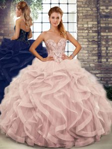 Captivating Floor Length Ball Gowns Sleeveless Pink Quince Ball Gowns Lace Up