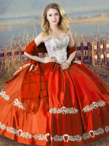 On Sale Orange Red Lace Up Sweetheart Beading and Embroidery Quinceanera Gowns Satin Sleeveless