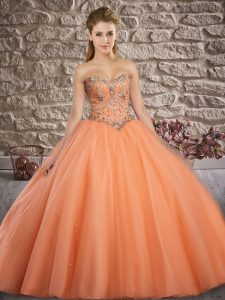 Traditional Floor Length Orange Red Quinceanera Gowns Sweetheart Sleeveless Lace Up