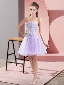 Mini Length Lavender Prom Gown Sweetheart Sleeveless Zipper