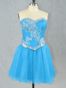 Free and Easy Aqua Blue Lace Up Sweetheart Beading Party Dress Tulle Sleeveless