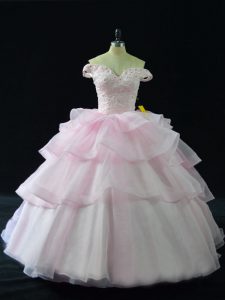 Organza Sleeveless Quinceanera Gown Brush Train and Beading and Ruffled Layers