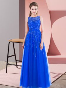 Luxurious Blue Scoop Neckline Beading Prom Dresses Sleeveless Side Zipper