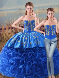 Royal Blue Sleeveless Embroidery and Ruffles Lace Up Quinceanera Gowns