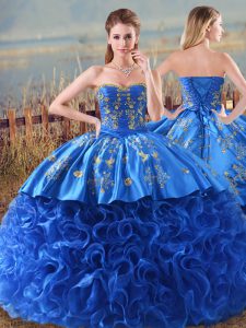 Most Popular Ball Gowns Sleeveless Royal Blue Quinceanera Gowns Brush Train Lace Up