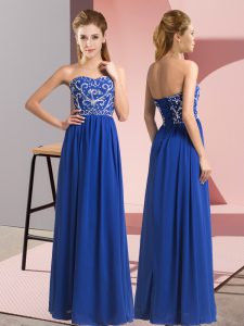 Royal Blue Sleeveless Beading Floor Length Prom Party Dress