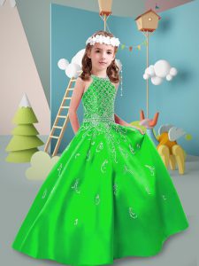 Green Zipper Halter Top Beading Little Girls Pageant Dress Wholesale Satin Sleeveless
