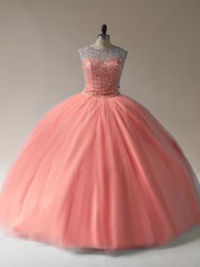 Delicate Tulle Sleeveless Floor Length Sweet 16 Quinceanera Dress and Beading