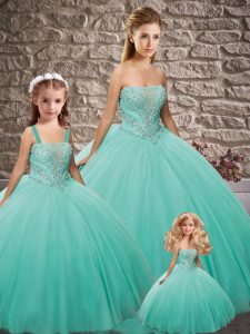 Pretty Apple Green Sleeveless Floor Length Beading Lace Up Quinceanera Gown