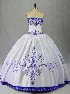 Blue And White Quinceanera Gown Sweet 16 and Quinceanera with Embroidery Strapless Sleeveless Lace Up