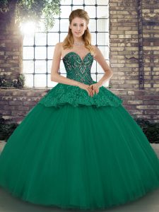 Designer Green Sweet 16 Dress Military Ball and Sweet 16 and Quinceanera with Beading and Appliques Sweetheart Sleeveles
