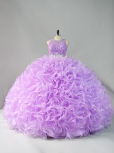 Lavender Ball Gowns Scoop Sleeveless Organza Floor Length Zipper Beading and Ruffles Quinceanera Gown