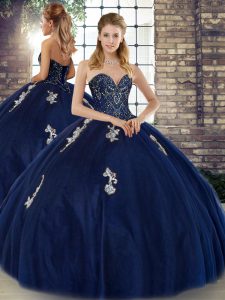 Sumptuous Sweetheart Sleeveless Tulle 15th Birthday Dress Beading and Appliques Lace Up