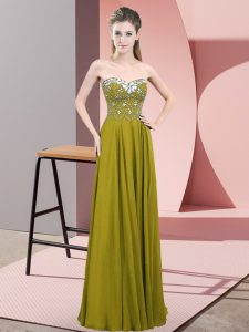Olive Green Sweetheart Zipper Beading Prom Party Dress Sleeveless