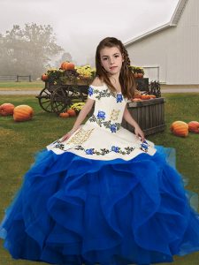 Low Price Organza Sleeveless Floor Length Little Girls Pageant Gowns and Embroidery and Ruffles