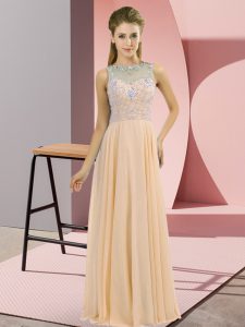 Floor Length Peach Prom Evening Gown Chiffon Sleeveless Beading