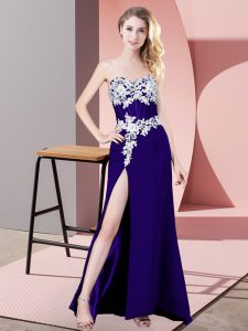 Purple Lace Up Homecoming Dress Lace and Appliques Sleeveless Floor Length