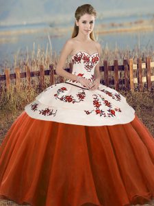 Floor Length Rust Red 15 Quinceanera Dress Sweetheart Sleeveless Lace Up
