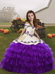 Straps Sleeveless Organza Little Girls Pageant Dress Wholesale Embroidery and Ruffled Layers Lace Up