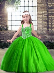Beading Little Girl Pageant Gowns Lace Up Sleeveless Floor Length