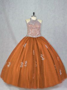 Brown Sleeveless Tulle Lace Up Sweet 16 Quinceanera Dress for Sweet 16 and Quinceanera