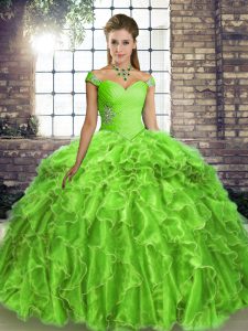 Organza Sleeveless Quinceanera Gowns Brush Train and Beading and Ruffles