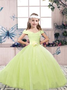 Hot Sale Floor Length Ball Gowns Sleeveless Yellow Green Kids Formal Wear Lace Up