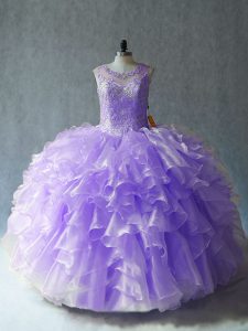 Beading and Ruffles Sweet 16 Dress Lavender Lace Up Sleeveless Floor Length