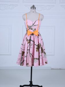 Printed Sleeveless Knee Length Prom Dresses and Bowknot