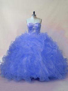 Modest Quinceanera Dresses Blue Sweetheart Organza Sleeveless Floor Length Lace Up
